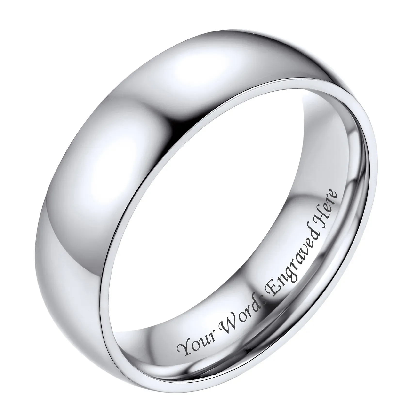 Bague Simple Personnalisée en Acier Inoxydable pour Mariage Argenté 6mm