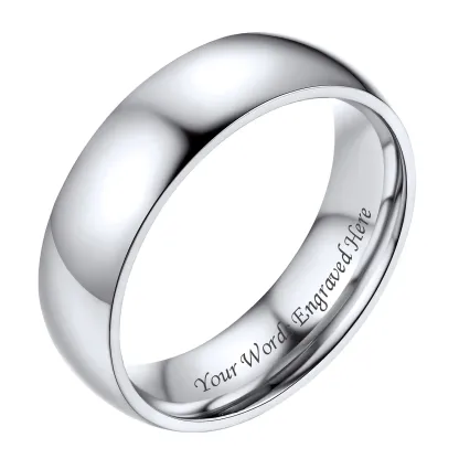 Bague Simple Personnalisée en Acier Inoxydable pour Mariage Argenté 6mm