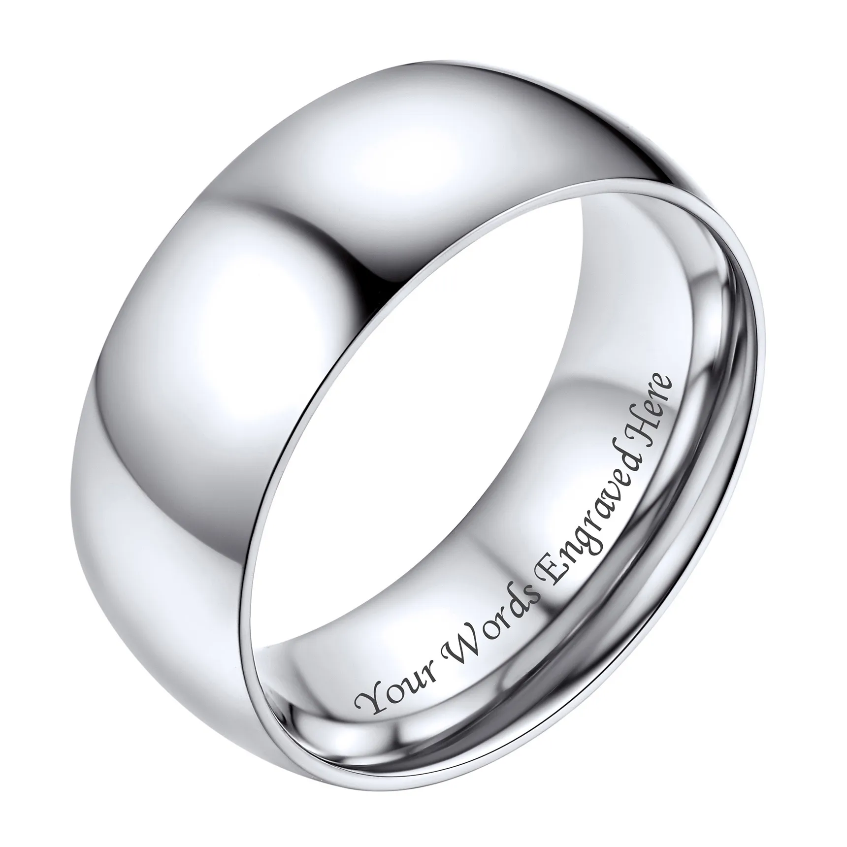 Bague Simple Personnalisée en Acier Inoxydable pour Mariage Argenté 8mm