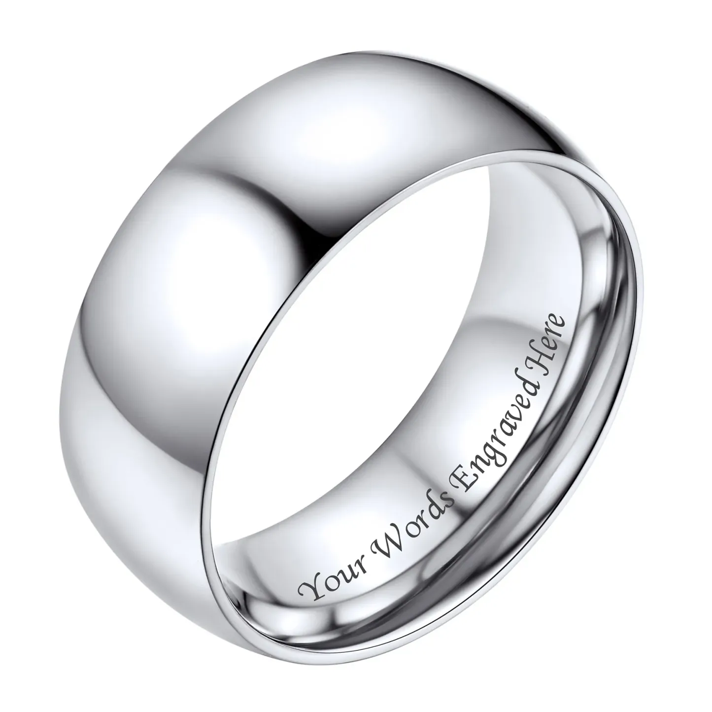 Bague Simple Personnalisée en Acier Inoxydable pour Mariage Argenté 8mm