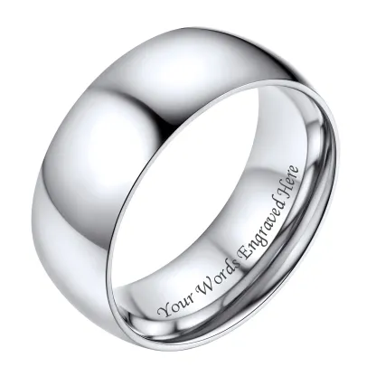 Bague Simple Personnalisée en Acier Inoxydable pour Mariage Argenté 8mm