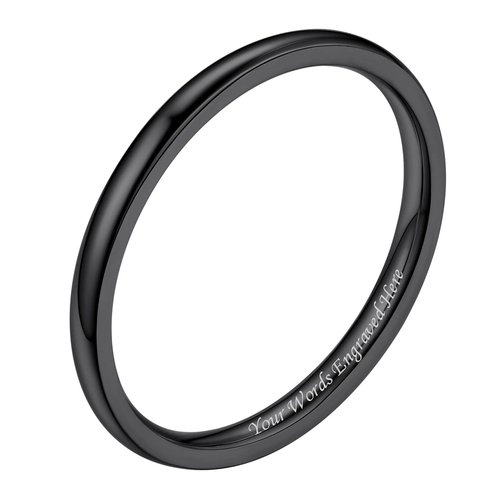 Bague Simple Personnalisée en Acier Inoxydable pour Mariage Noir 2mm