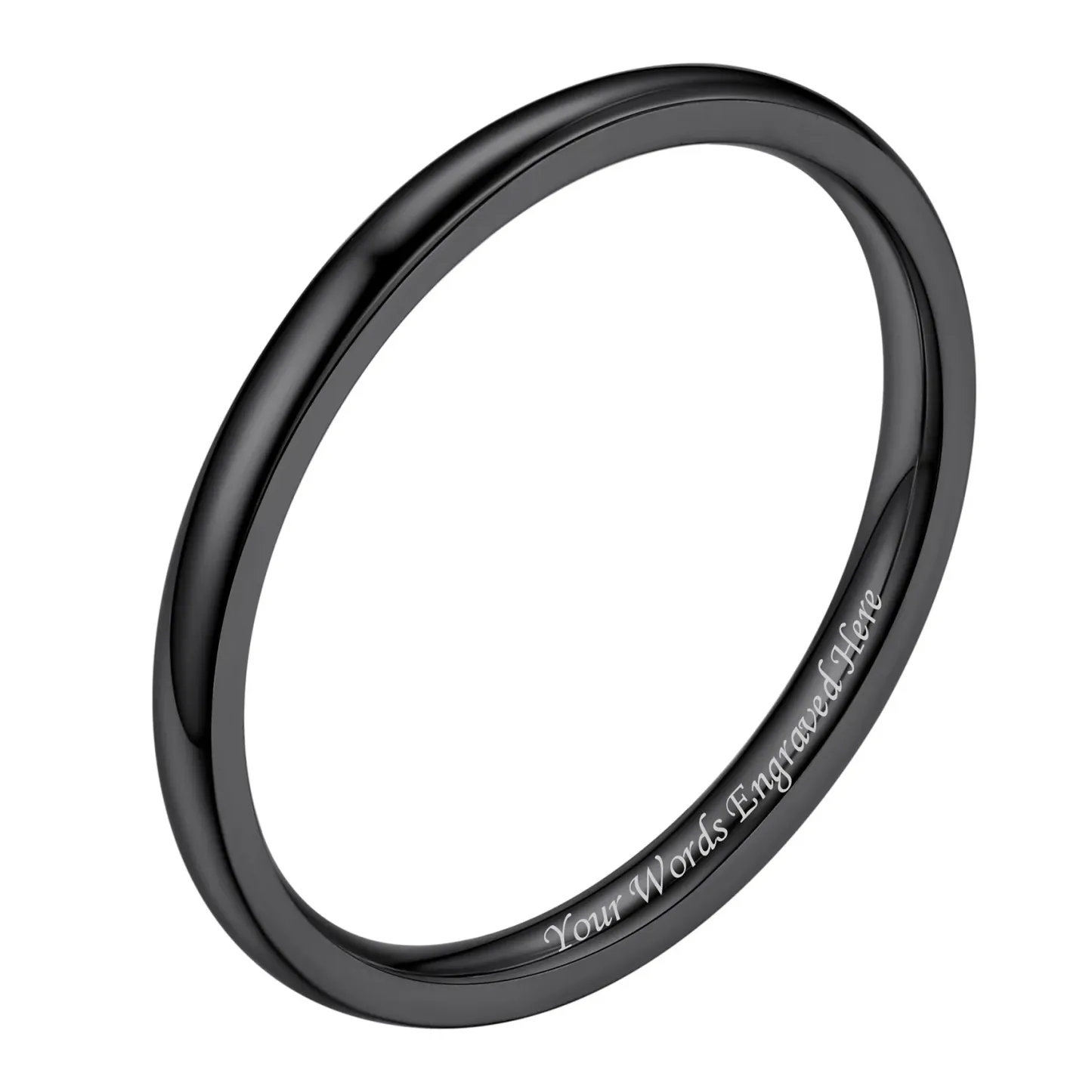 Bague Simple Personnalisée en Acier Inoxydable pour Mariage Noir 2mm