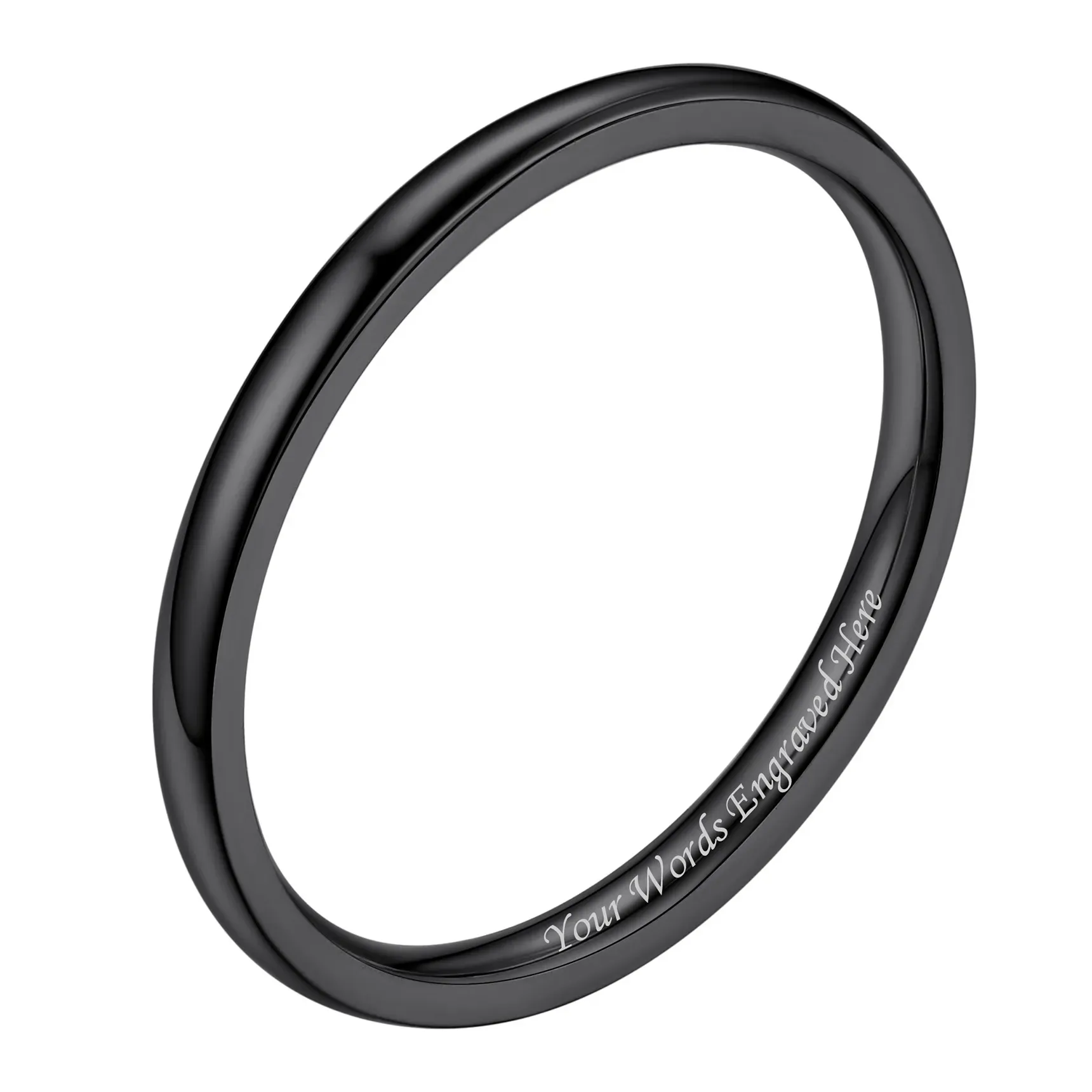 Bague Simple Personnalisée en Acier Inoxydable pour Mariage Noir 2mm