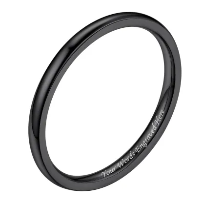 Bague Simple Personnalisée en Acier Inoxydable pour Mariage Noir 2mm