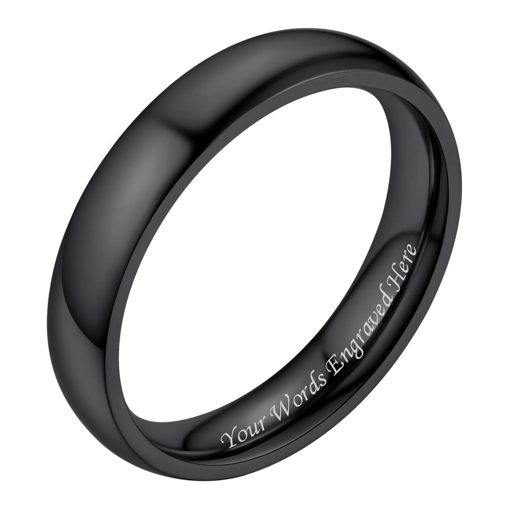 Bague Simple Personnalisée en Acier Inoxydable pour Mariage Noir  4mm