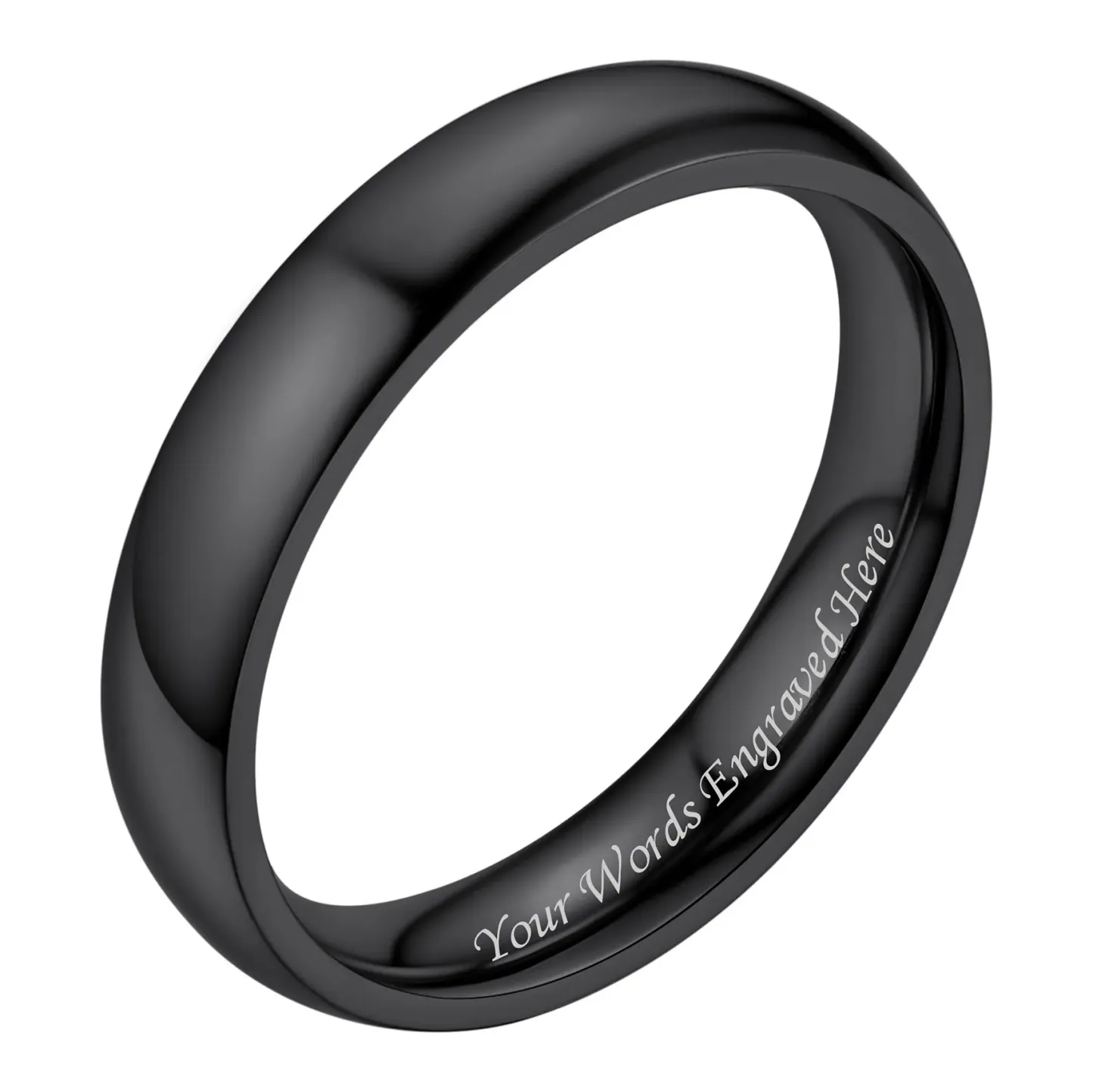 Bague Simple Personnalisée en Acier Inoxydable pour Mariage Noir  4mm