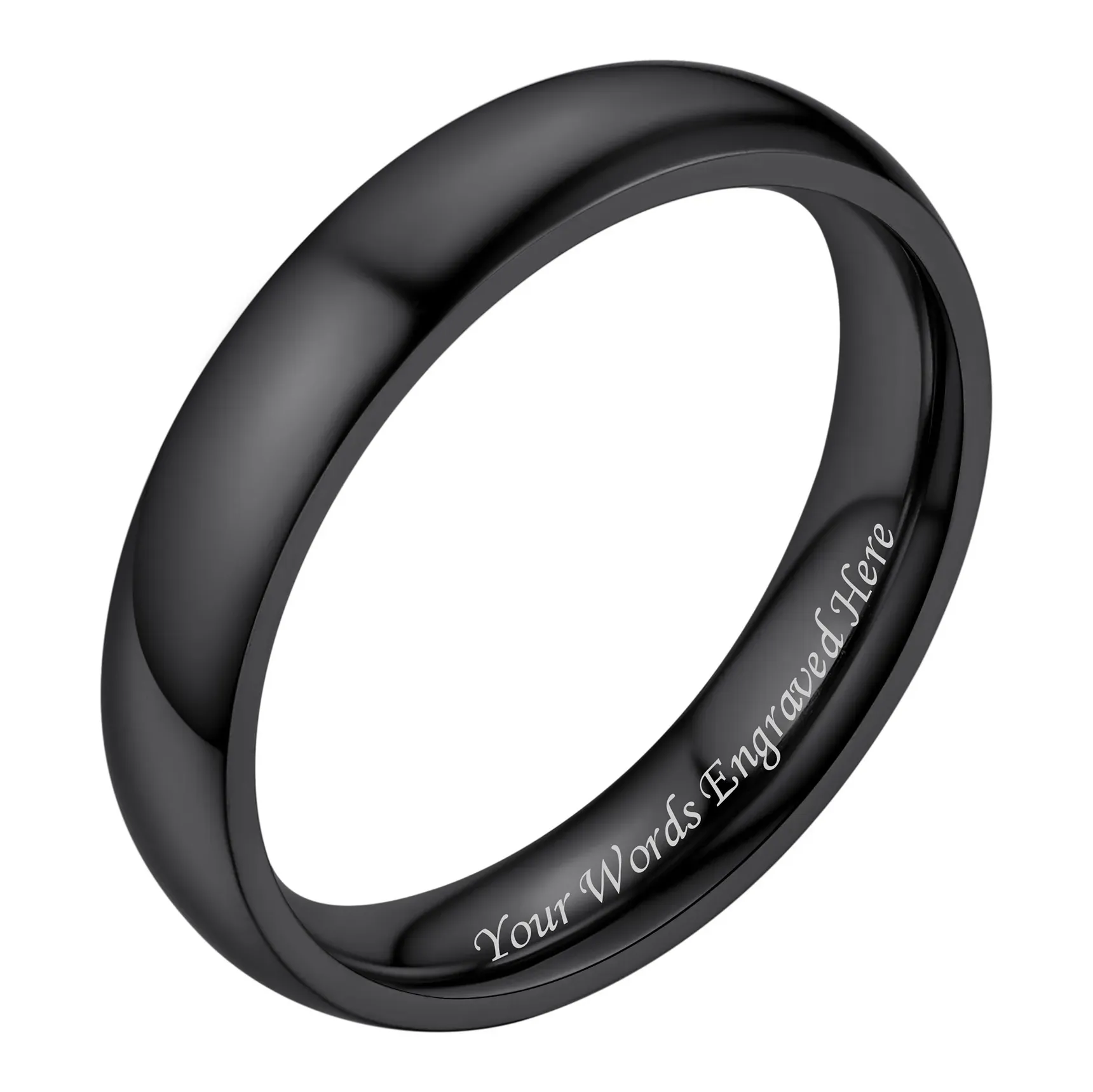 Bague Simple Personnalisée en Acier Inoxydable pour Mariage Noir  4mm
