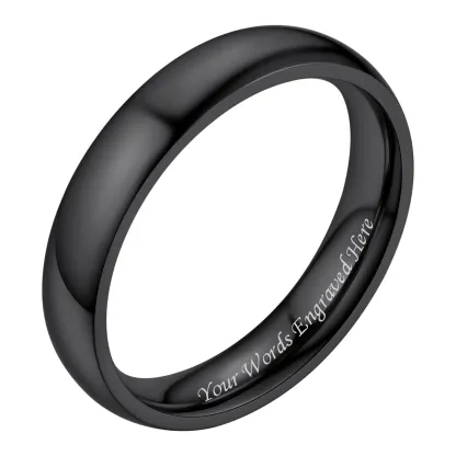 Bague Simple Personnalisée en Acier Inoxydable pour Mariage Noir  4mm