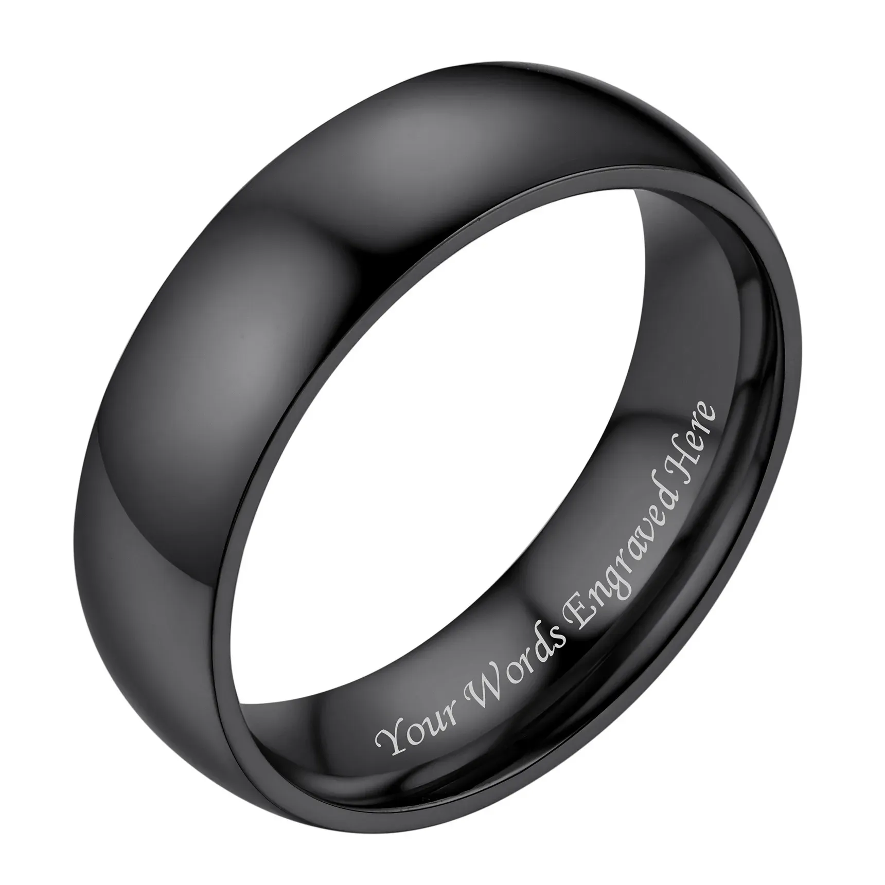 Bague Simple Personnalisée en Acier Inoxydable pour Mariage Noir 6mm