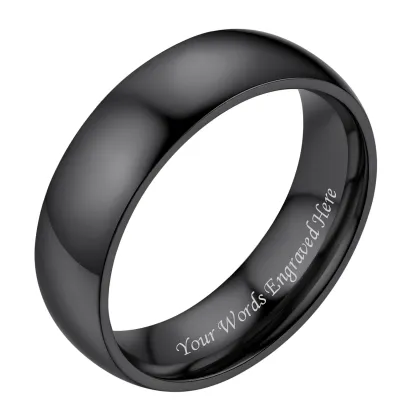 Bague Simple Personnalisée en Acier Inoxydable pour Mariage Noir 6mm