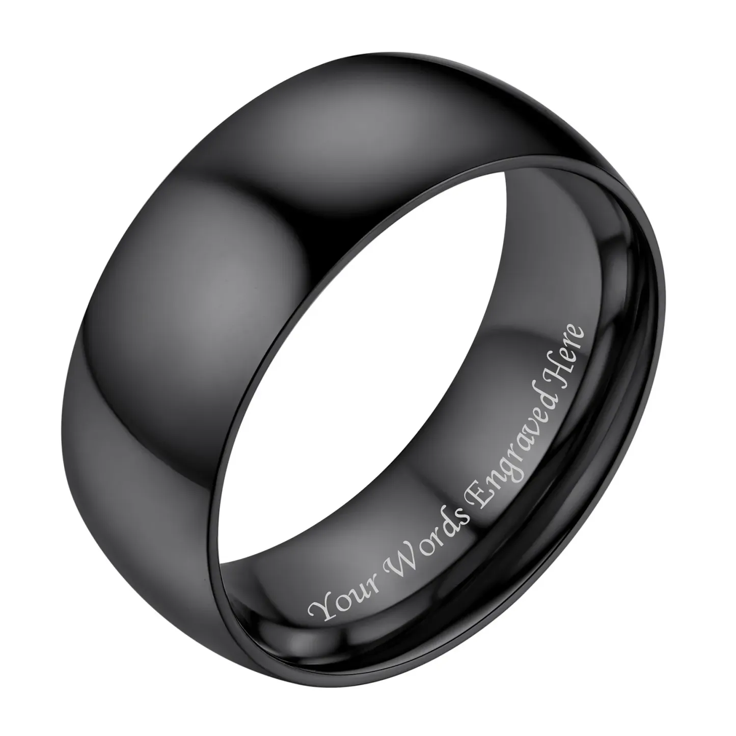 Bague Simple Personnalisée en Acier Inoxydable pour Mariage Noir 8mm