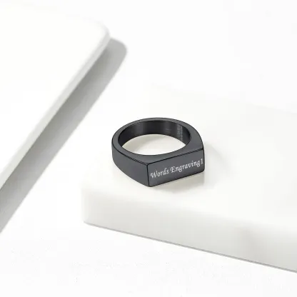 Bague Chevalière Personnalisée en Acier Inoxydable Gravée Noir