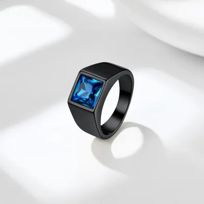 Bague Serti Carré Personnalisée avec Pierre de Naissance pour Homme Noir