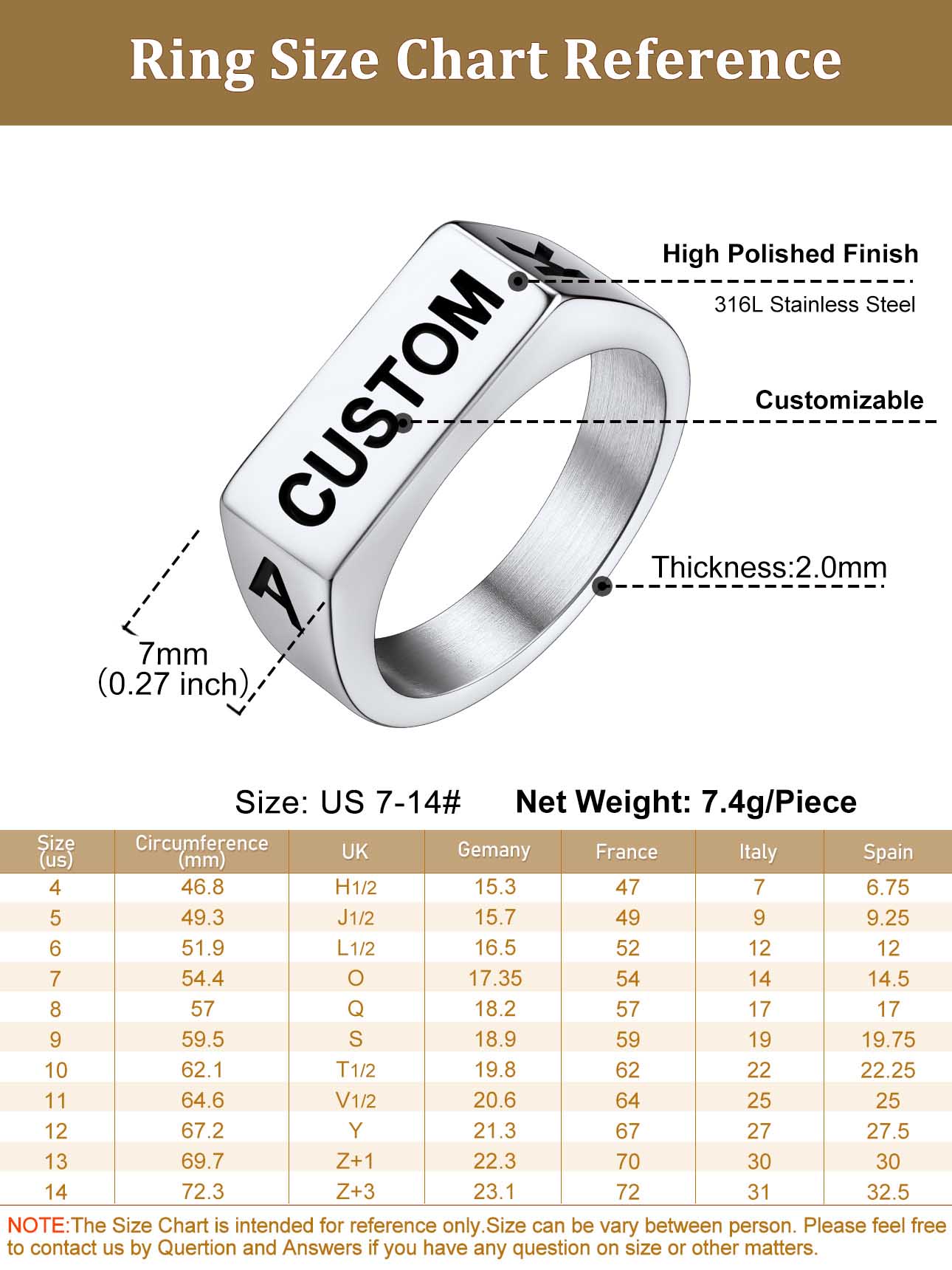 Bague Chevalière Gravée Personnalisée pour Homme Taille