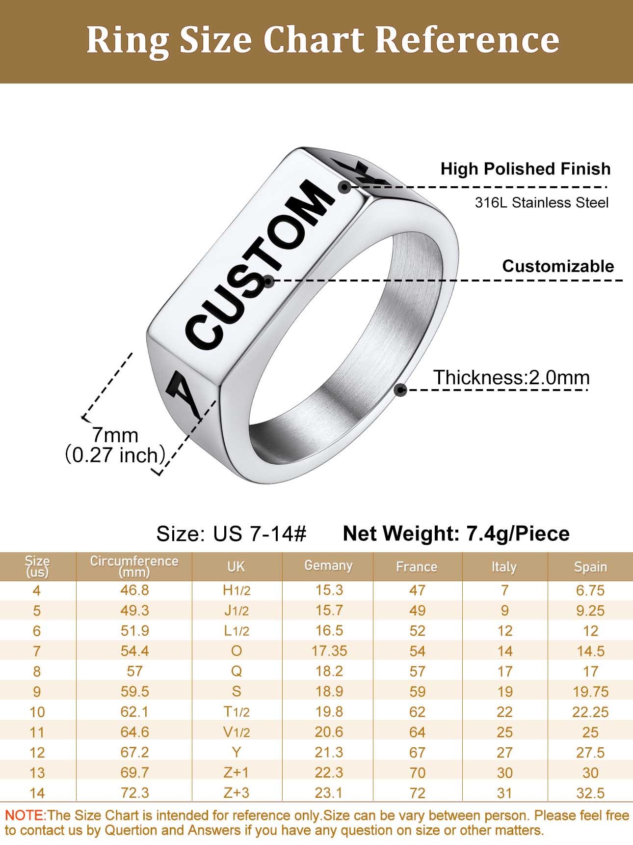 Bague Chevalière Gravée Personnalisée pour Homme Taille