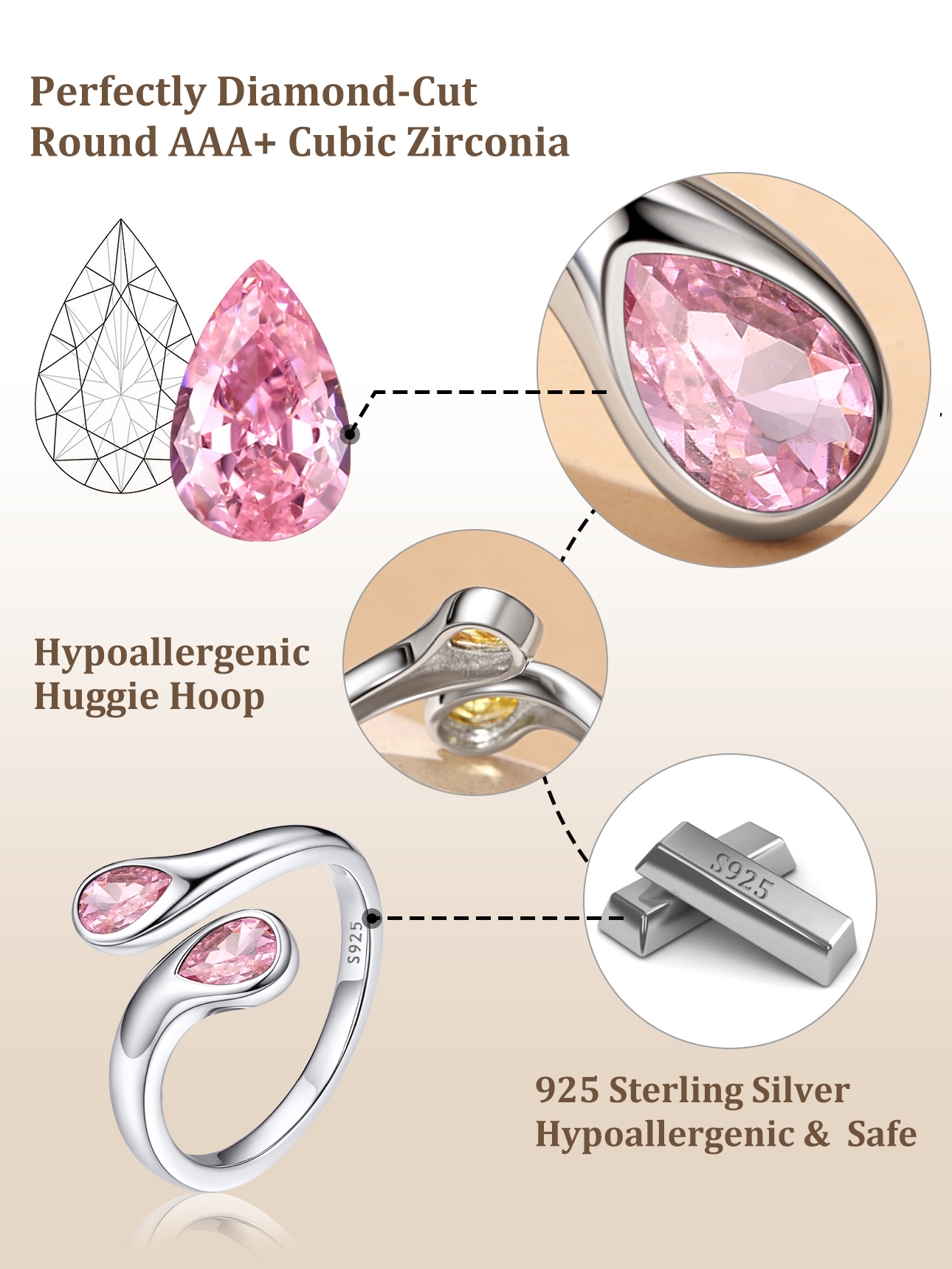 Bague Ajustable en Argent Sterling avec Pierre de Naissance pour Femme Détail