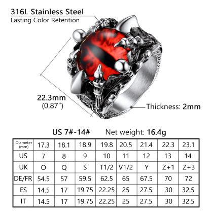 Bague Œil de Sauron Griffe de Dragon Motard Gothique pour Hommes