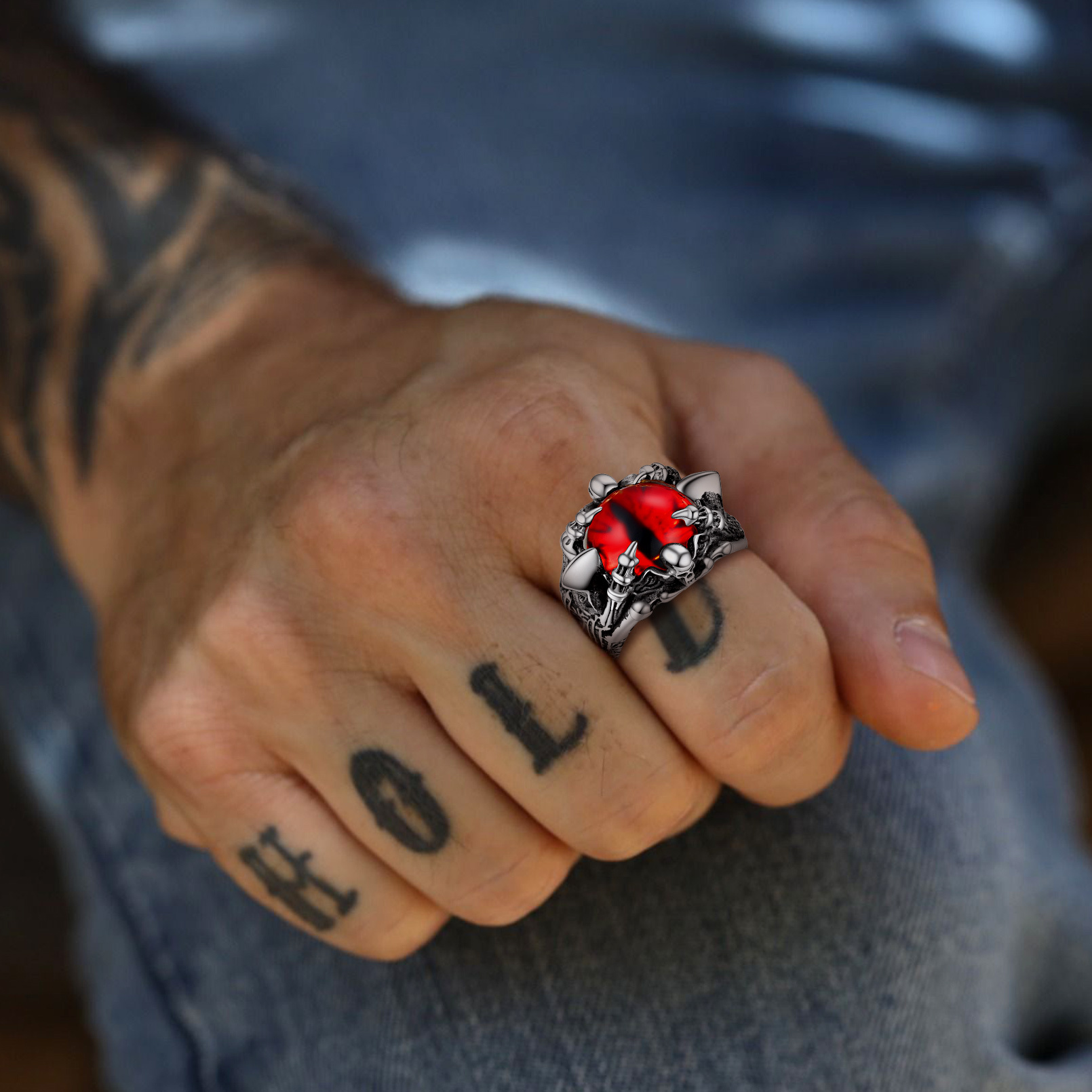 Bague Œil de Sauron Dragon Gothique pour Hommes