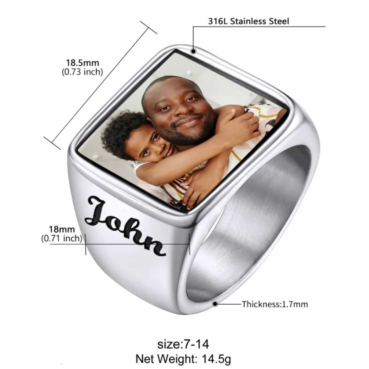 Bague Chevalière Homme Personnalisée avec Photo taille