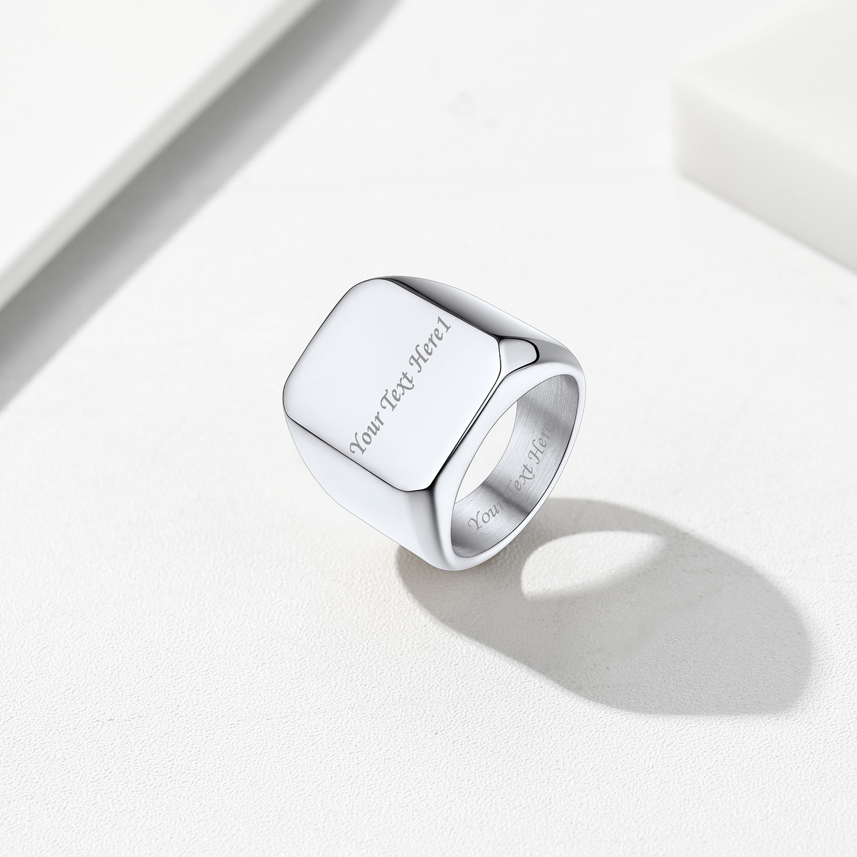 Bague Chevalière Homme/Femme Personnalisable en Acier Inoxydable Argenté