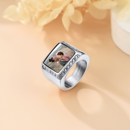 Bague Chevalière Personnalisée Rectangulaire avec Photo argenté