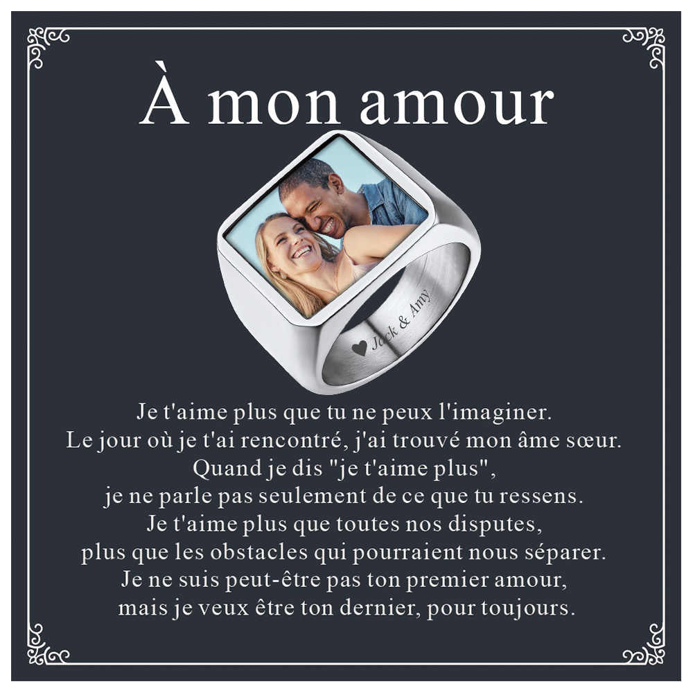 Bague Chevalière Personnalisée avec Photo avec carte