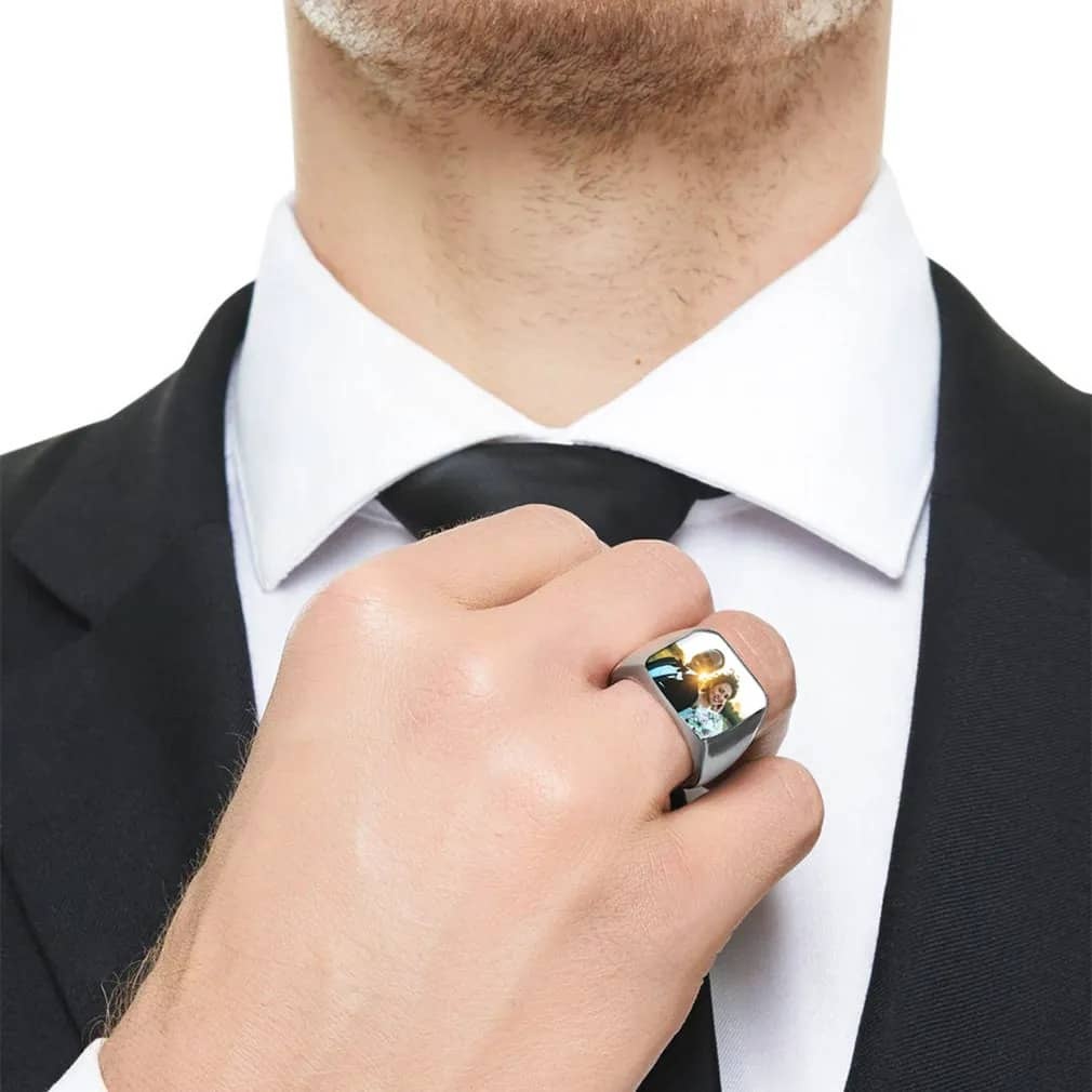 Bague Chevalière Personnalisée avec Photo et Texte 
