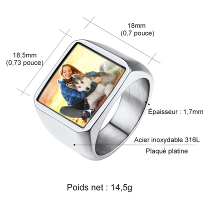 Bague Chevalière Personnalisée avec Photo et Texte pour Homme taille