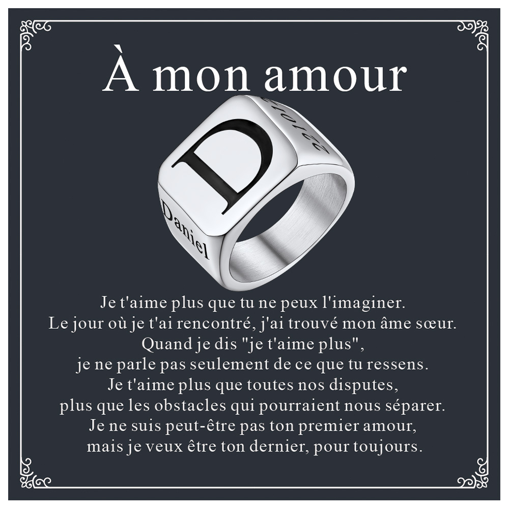 Bague Chevalière Personnalisée Gravée Pour Homme avec carte