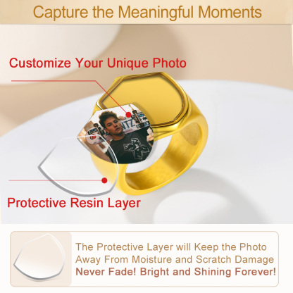 Bague Chevalière Photo Personnalisée avec Gravure de Nom