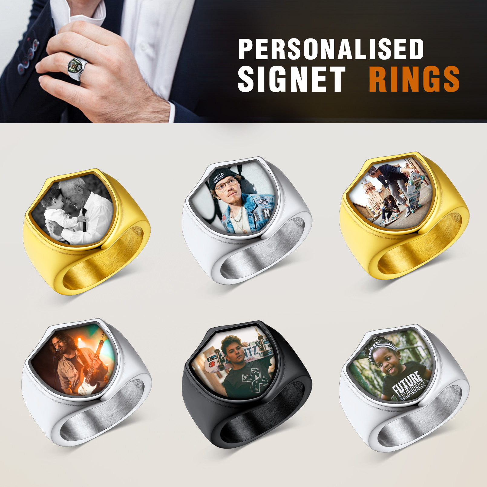 Bague Chevalière Photo Personnalisée avec Gravure de Nom