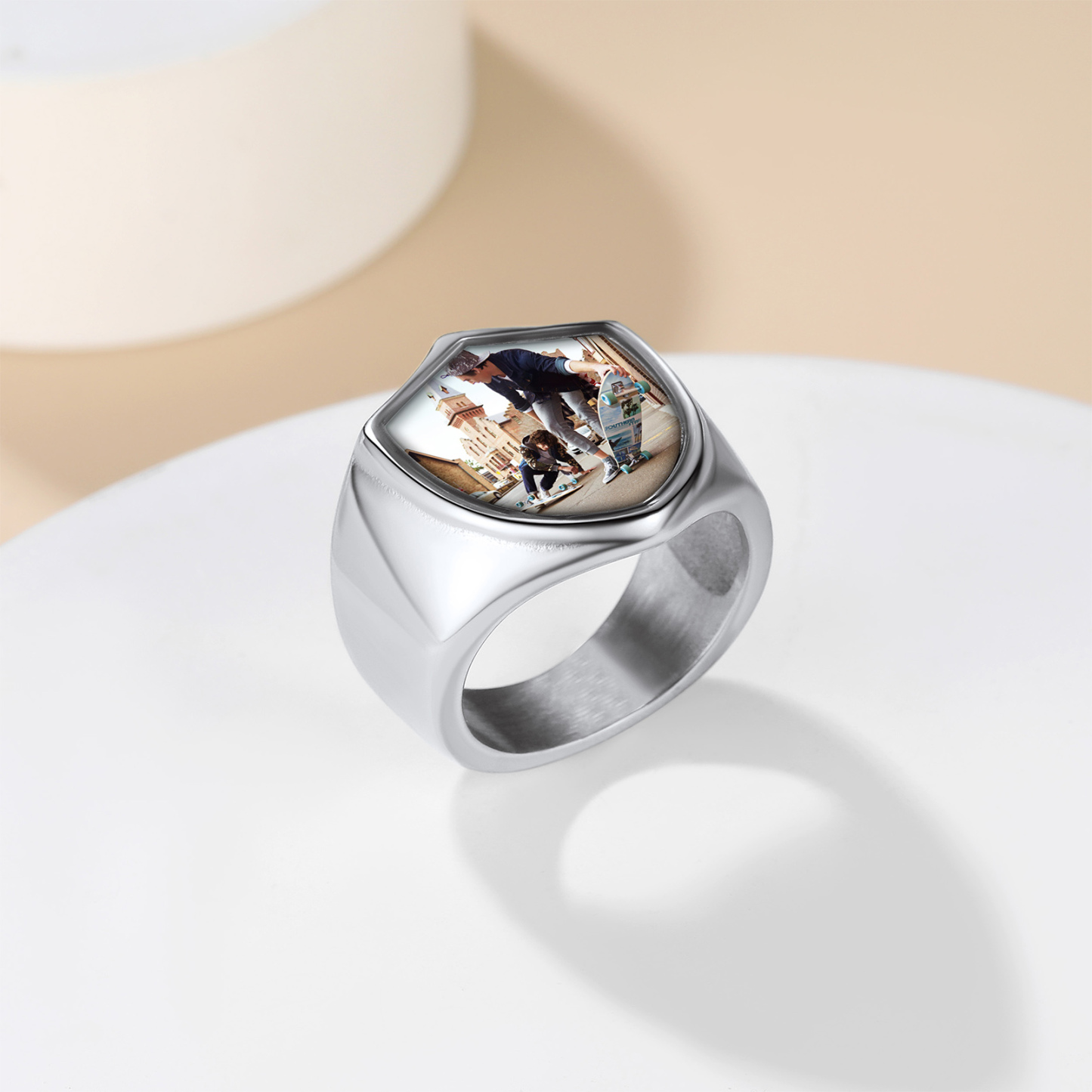 Bague Chevalière Photo Personnalisée avec Gravure de Nom