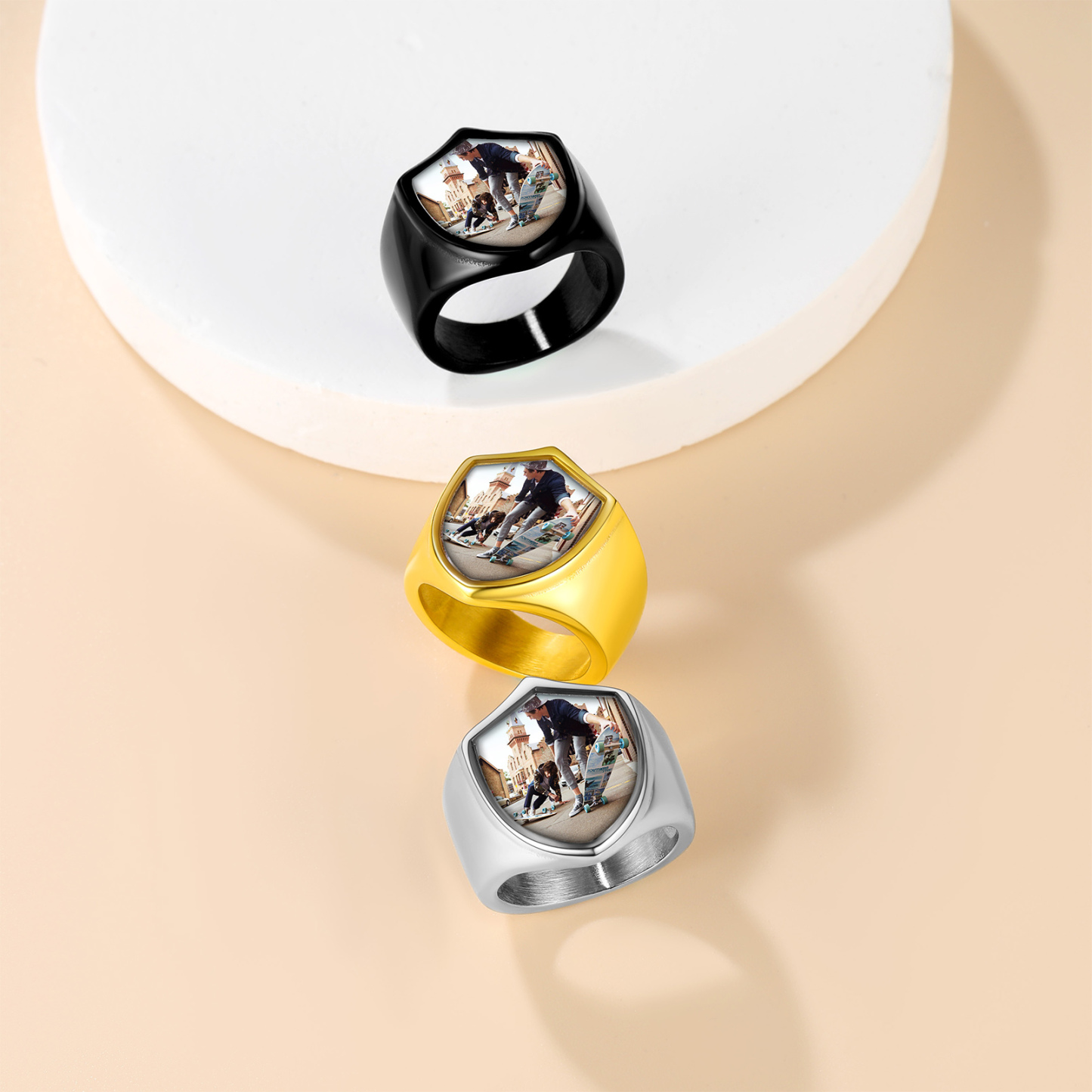 Bague Chevalière Photo Personnalisée avec Gravure de Nom