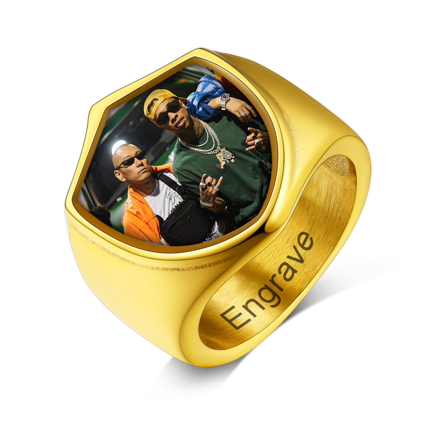 Bague Chevalière Photo Personnalisée avec Gravure de Nom