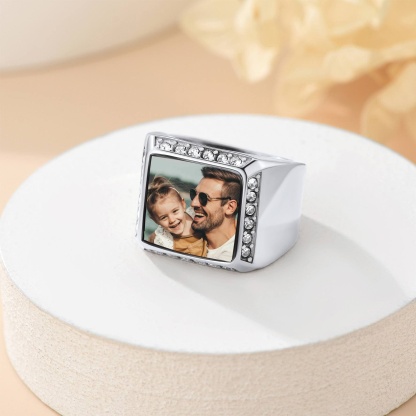 Bague Chevalière Personnalisée Rectangulaire avec Photo