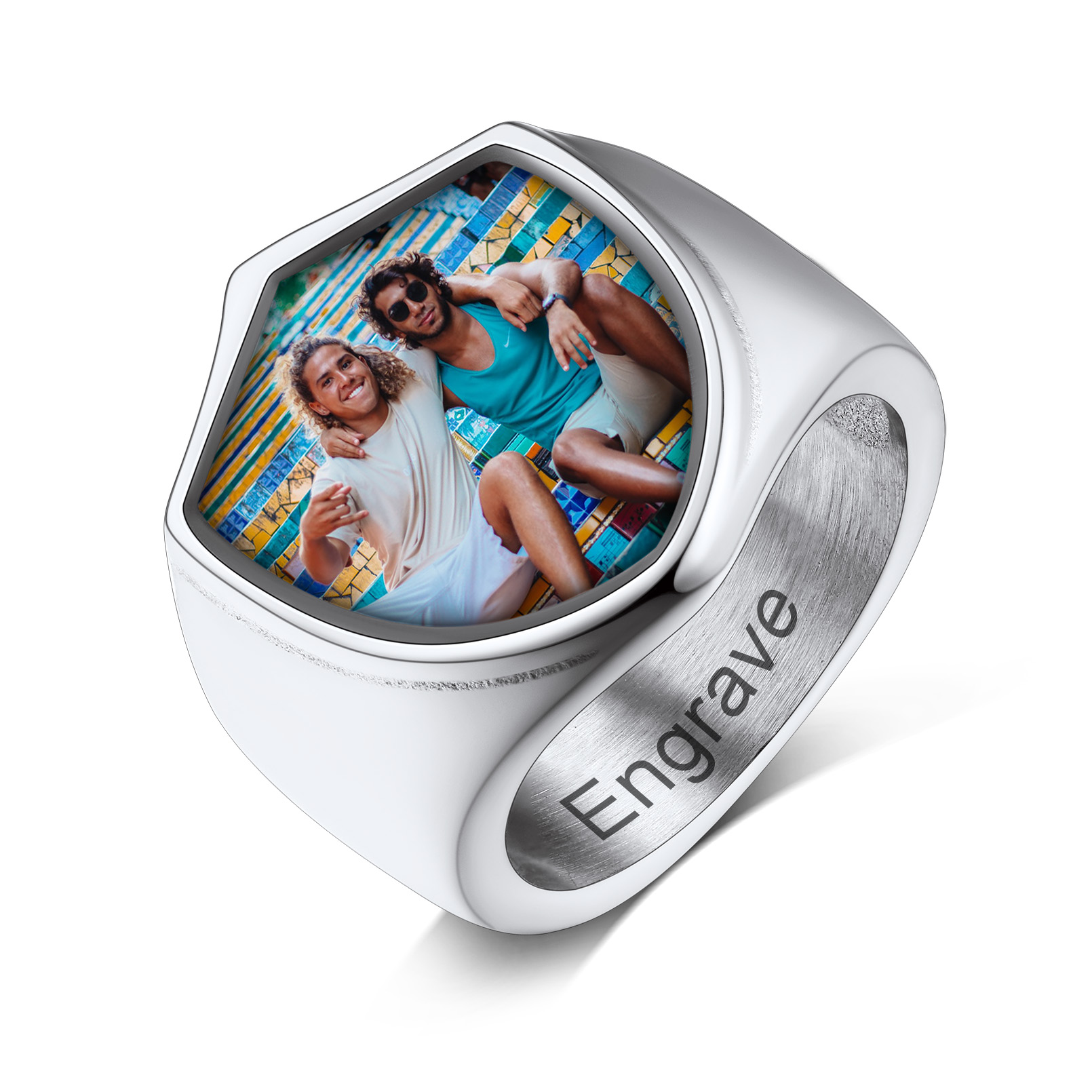 Bague Chevalière Photo Personnalisée avec Gravure de Nom