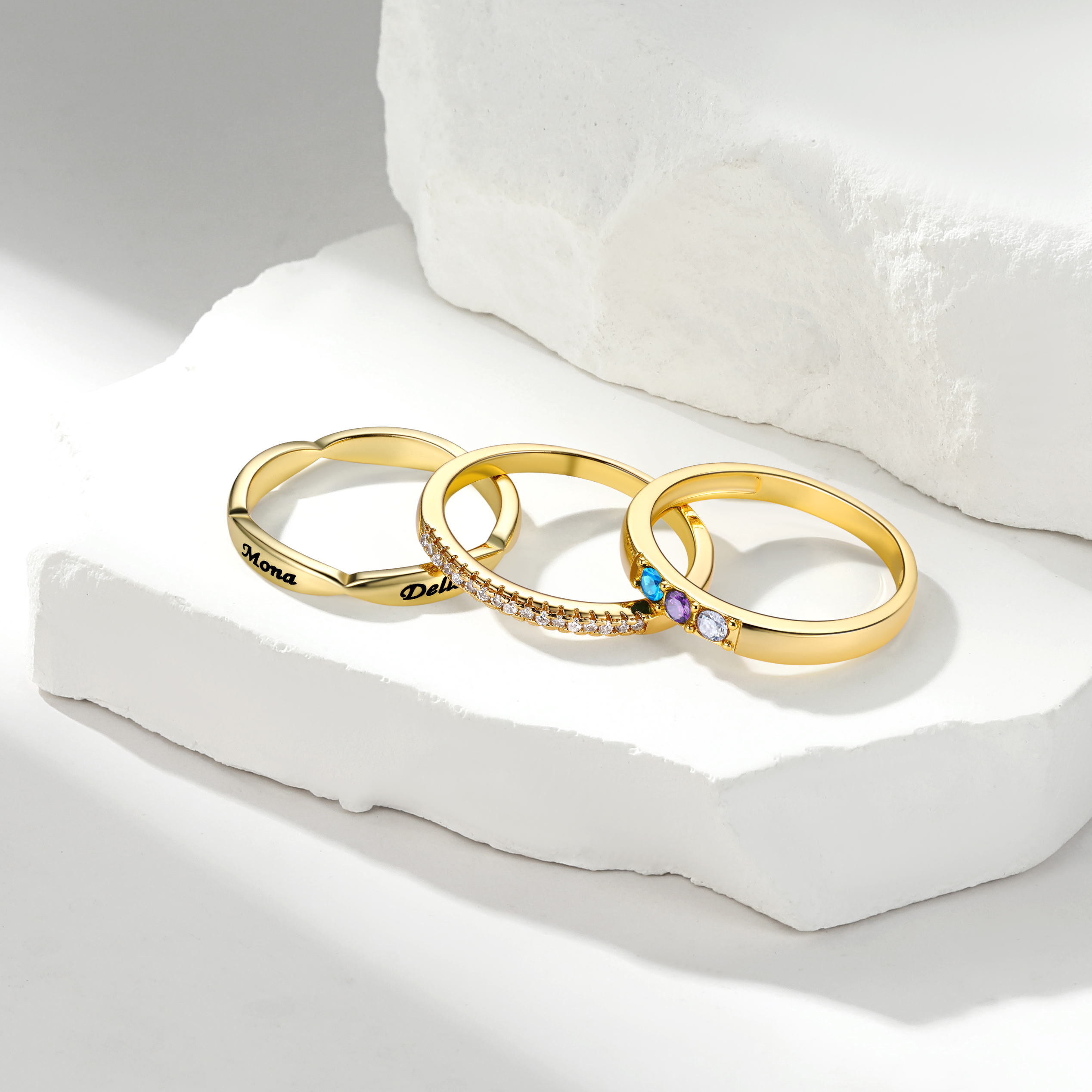 Bague Empilable Personnalisée avec Pierres de Naissance pour Femme or