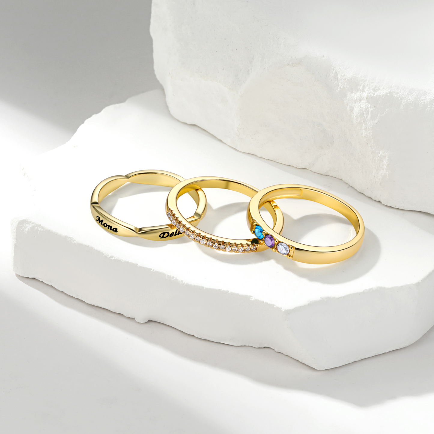 Bague Empilable Personnalisée avec Pierres de Naissance pour Femme or
