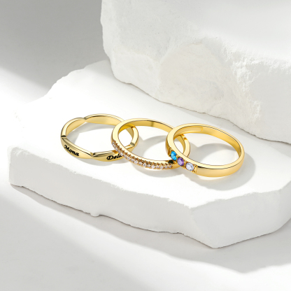Bague Empilable Personnalisée avec Pierres de Naissance pour Femme or