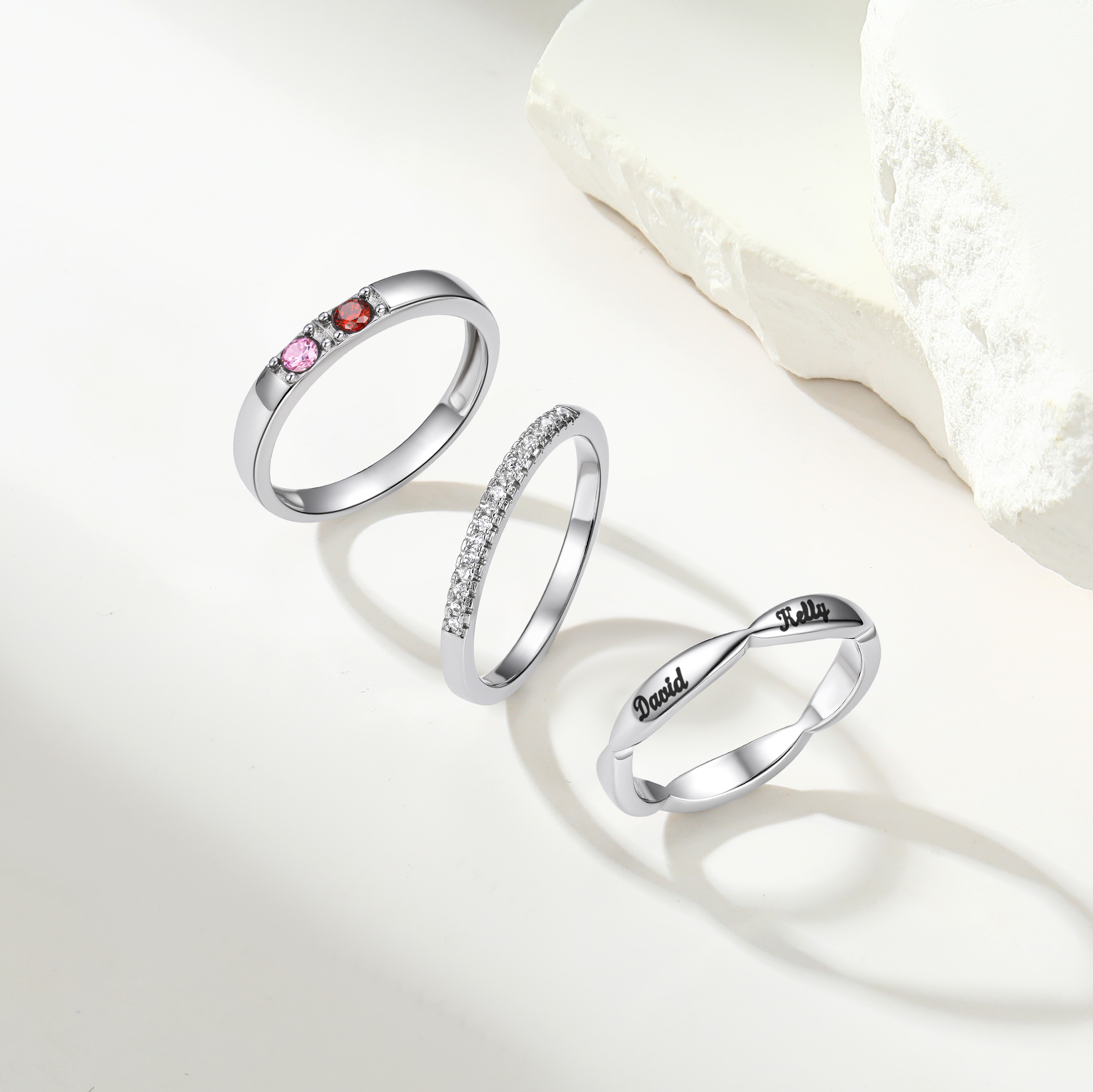 Bague Empilable Personnalisée avec Pierres de Naissance pour Femme