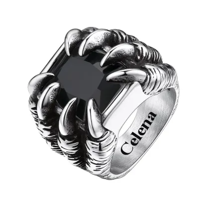 Bague Gothique Vintage  Griffe de Dragon avec Œil pour Halloween