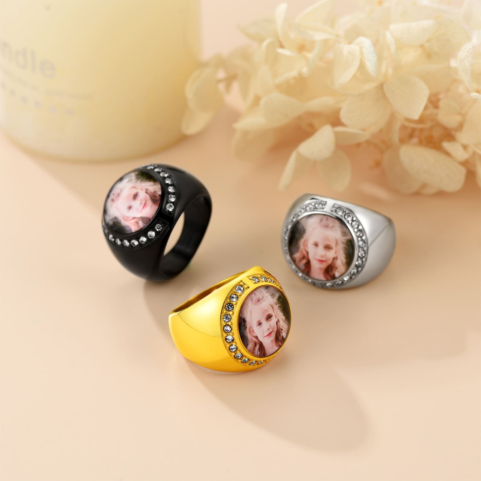 Bague Homme Personnalisée Photo et Gravure 3 couleurs