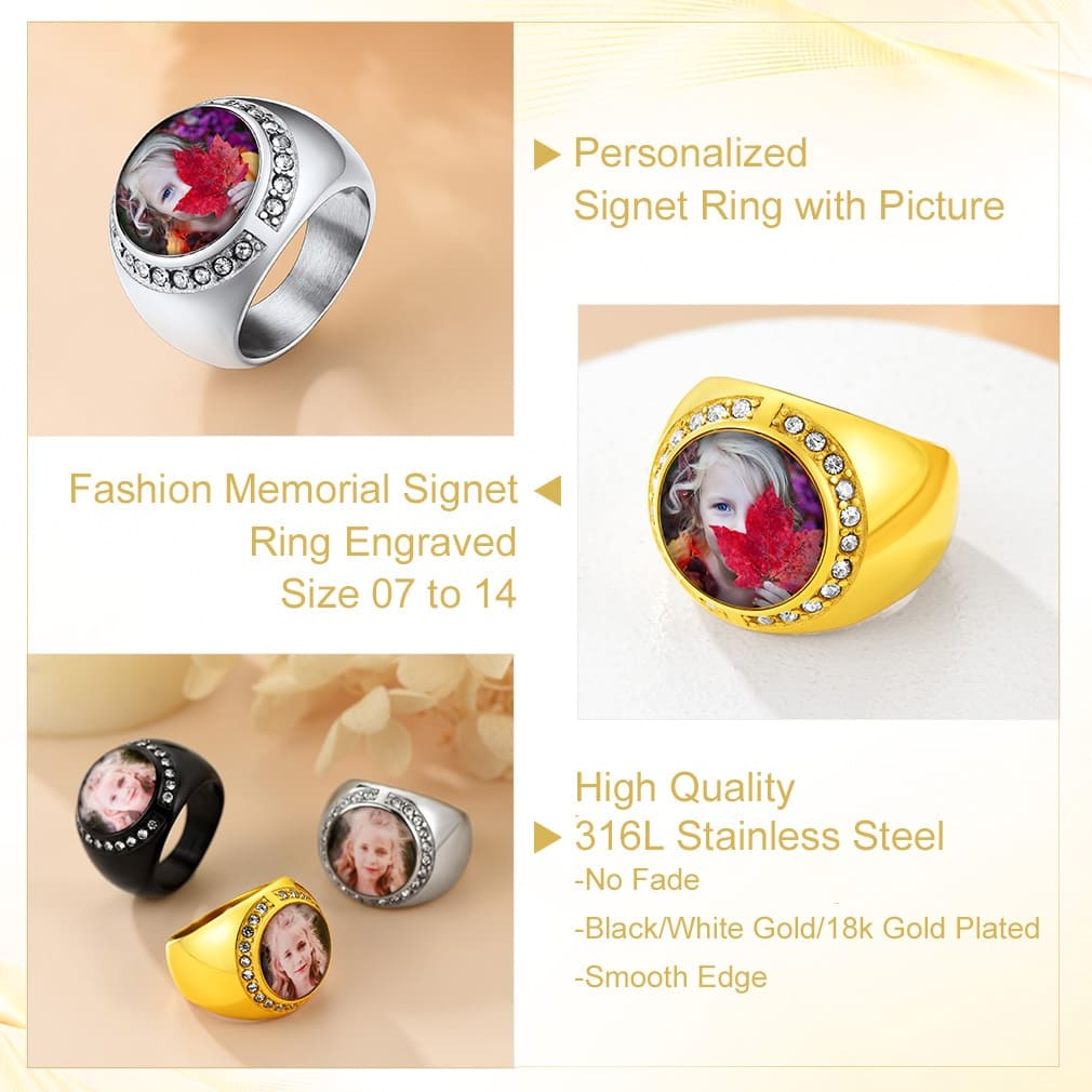 Bague Homme Personnalisée Photo et Gravure détail