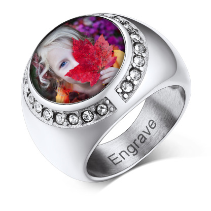 Bague Homme Personnalisée Photo et Gravure Argenté
