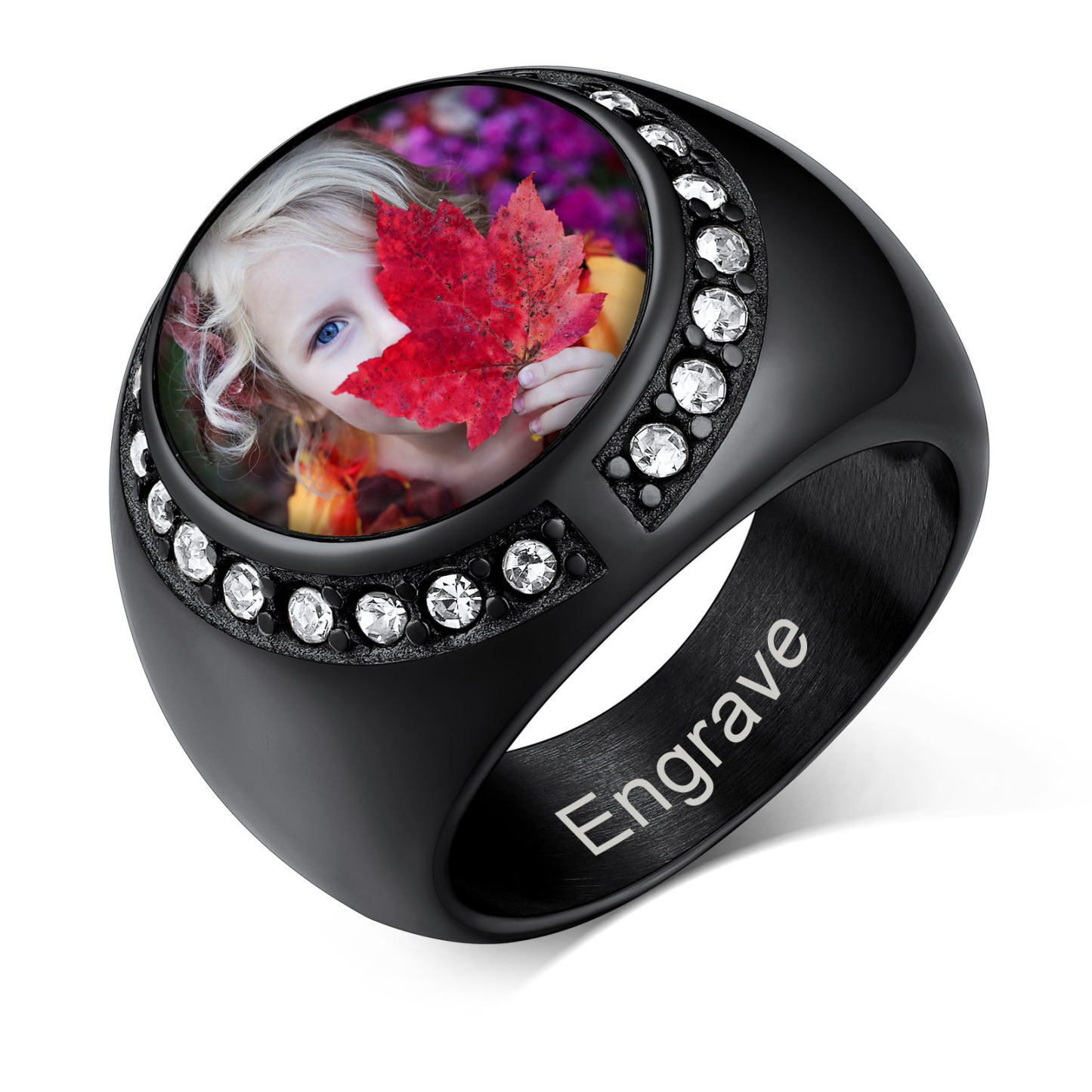 Bague Homme Personnalisée Photo et Gravure Noir