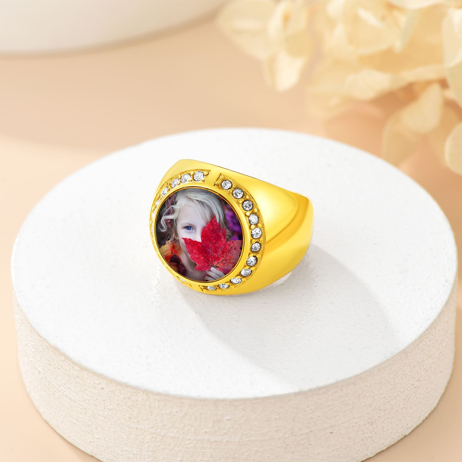 Bague Homme Personnalisée Photo et Gravure or