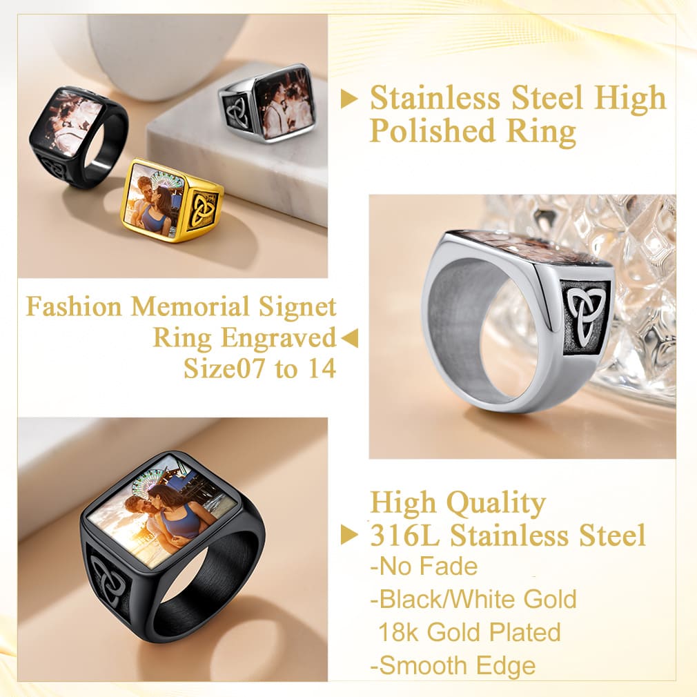 Bague Chevalière Personnalisée avec Photo et Texte pour Homme détail