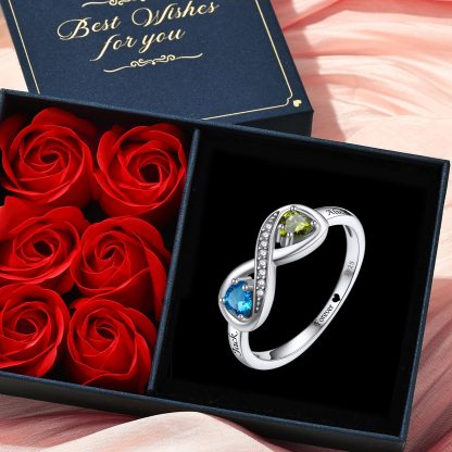 Bague Infini avec Pierres de Naissance et Gravure cadeaux pour Maman 