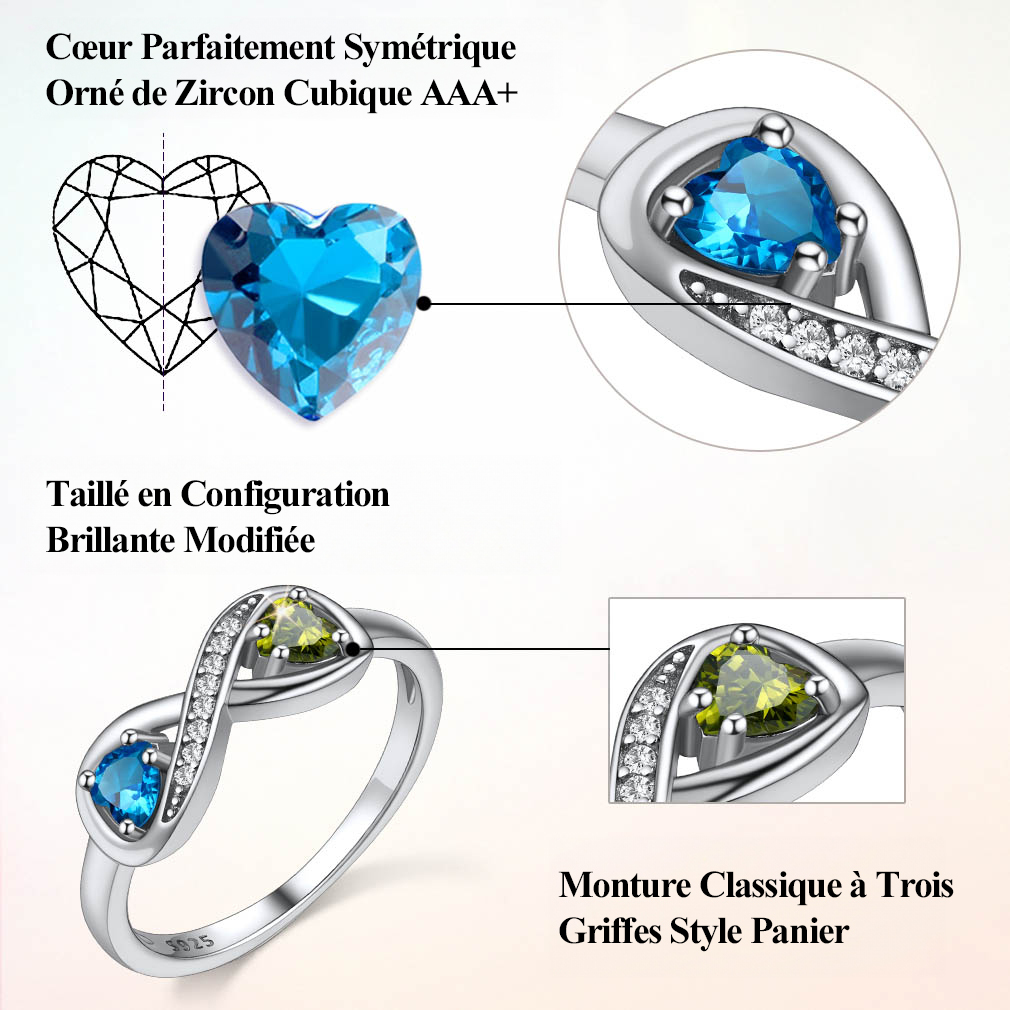 Bague Infini Personnalisée avec Pierres de Naissance et Gravure pour Maman 